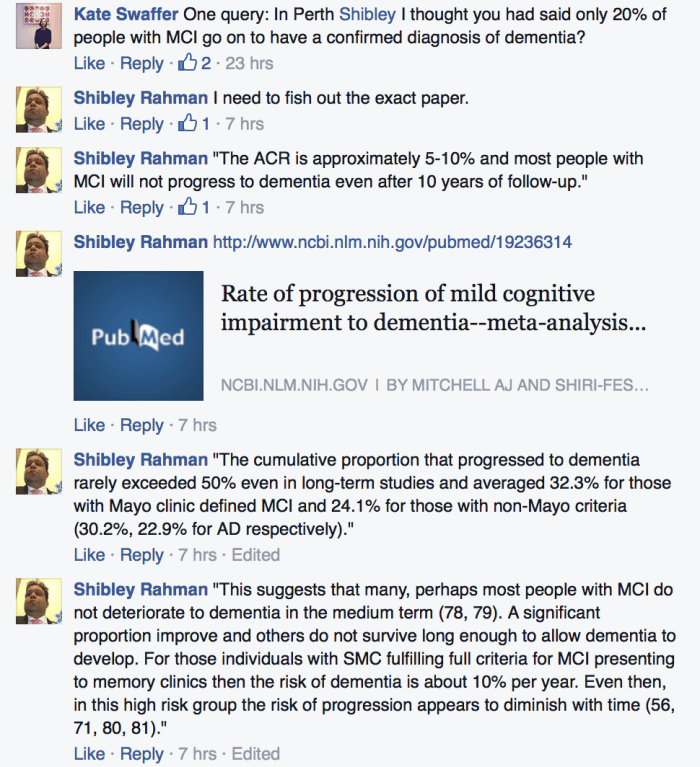 Facebook conversation between Shibley Rahman and Kate Swaffer